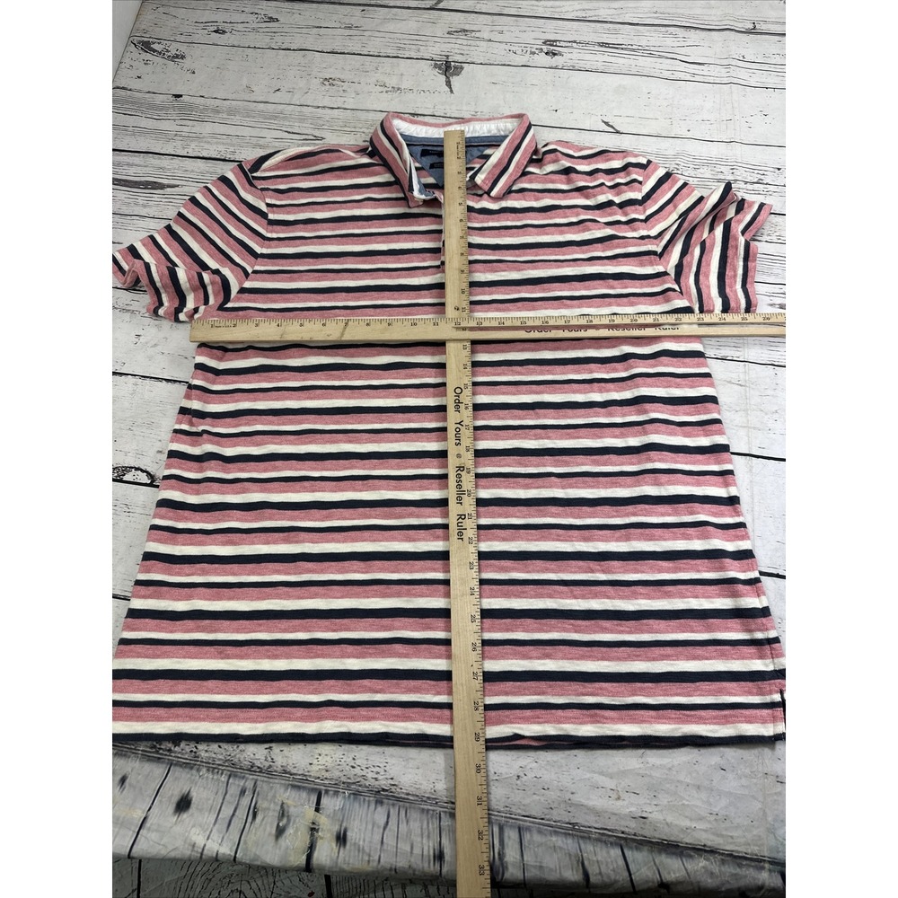 Tommy Hilfiger Mens Polo Shirt XXL Pink Blue Striped Custom Fit Short Sleeve
